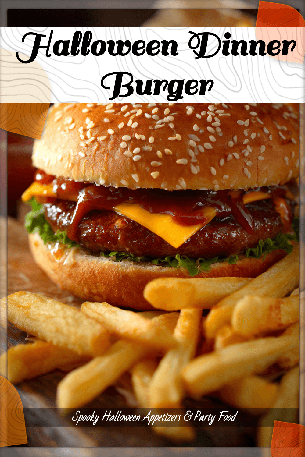 A spider burger with fries styled as a fun Halloween dinner idea for parties or family meals. 2